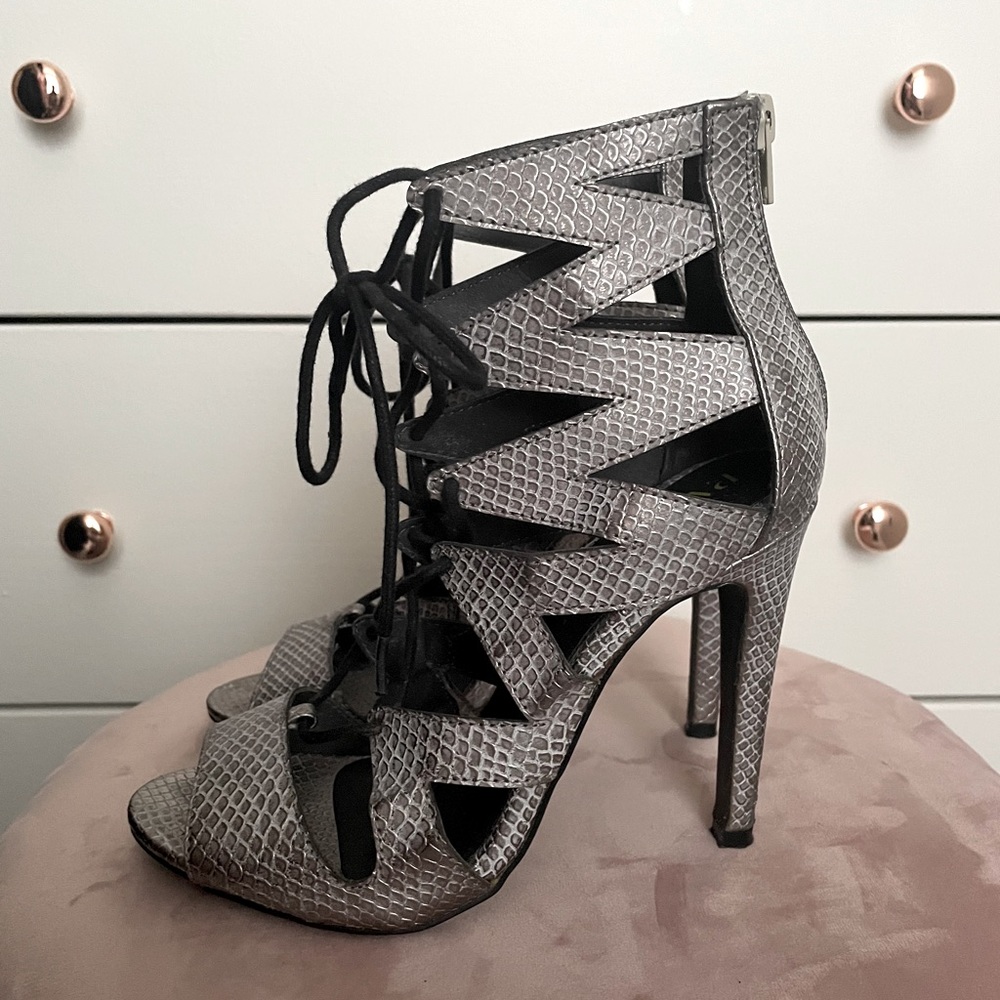 Sexy Lace-Up Faux Snakeskin Heels